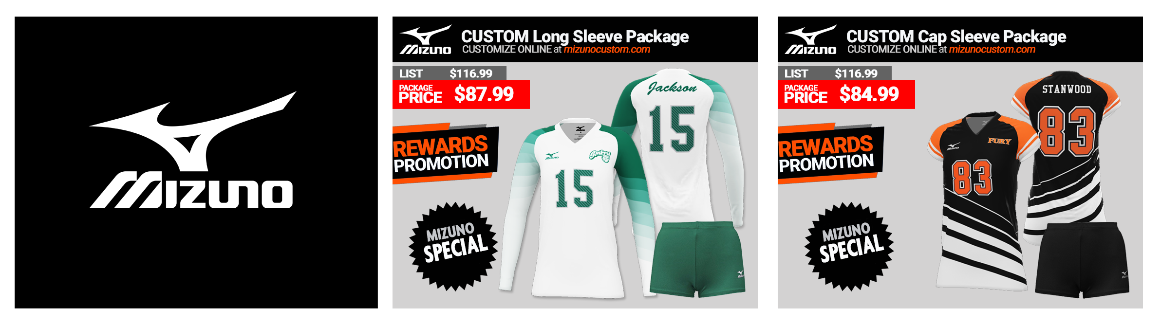 Mizuno Sublimated Custom Volleyball Uniform Packages
